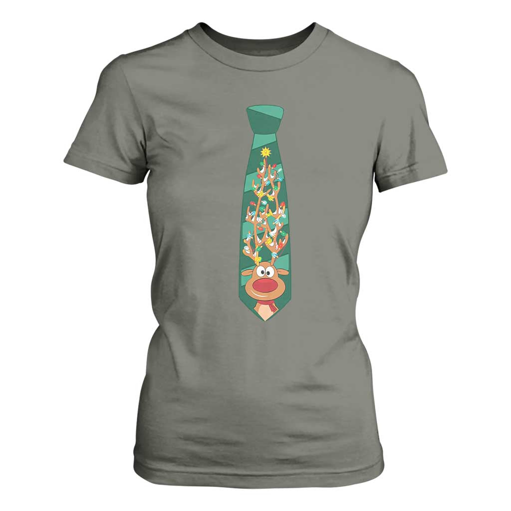 Funny Christmas T Shirt For Women Tie With Reindeer For Family Matching Ugly Gift TS10 Military Green Print Your Wear