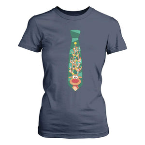 Funny Christmas T Shirt For Women Tie With Reindeer For Family Matching Ugly Gift TS10 Navy Print Your Wear