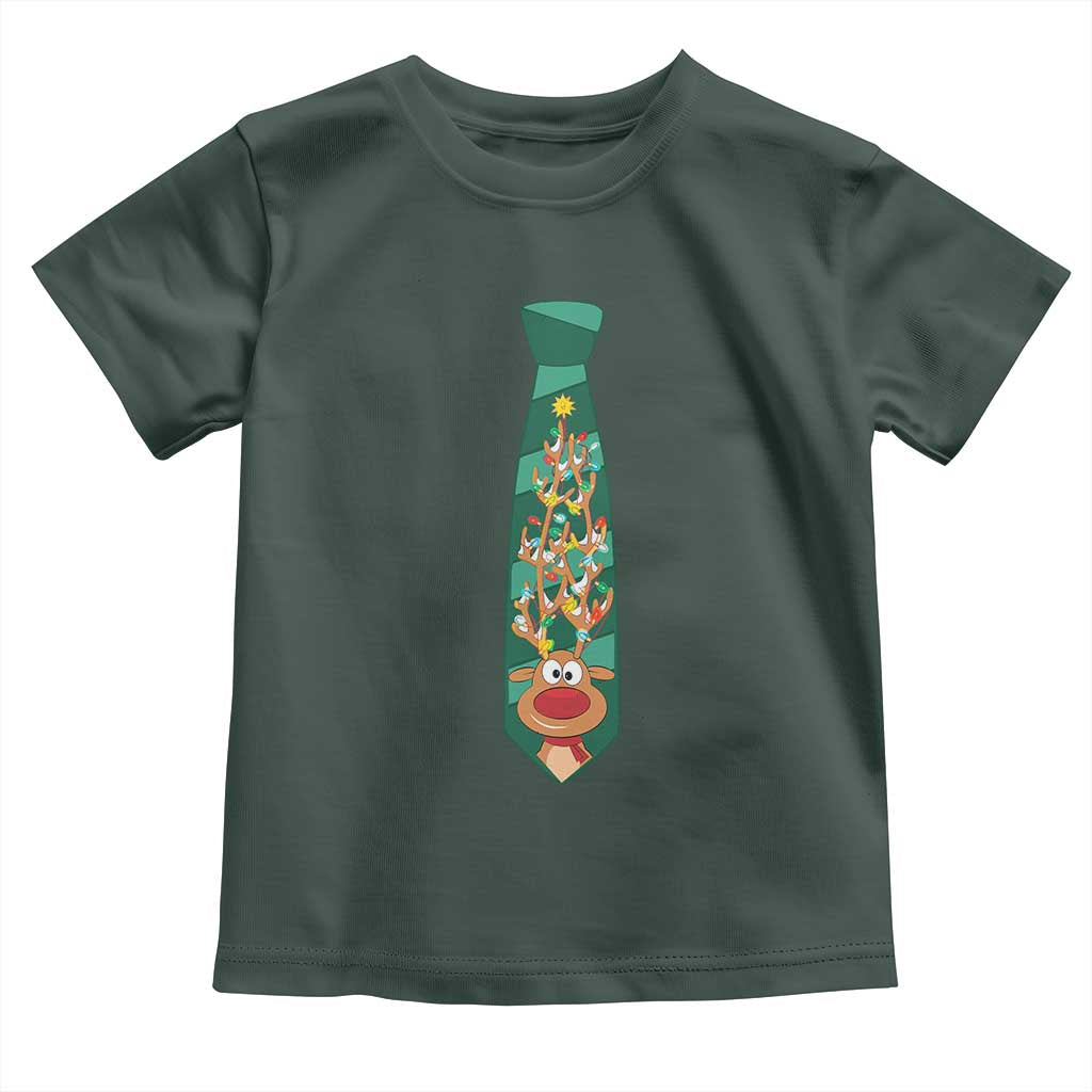 Funny Christmas Toddler T Shirt Tie With Reindeer For Family Matching Ugly Gift TS10 Dark Forest Green Print Your Wear