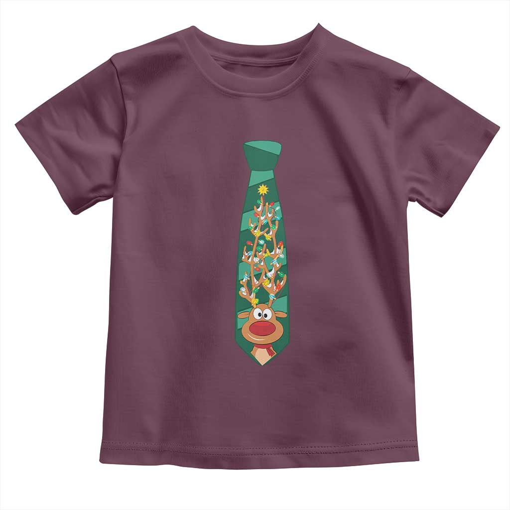Funny Christmas Toddler T Shirt Tie With Reindeer For Family Matching Ugly Gift TS10 Maroon Print Your Wear