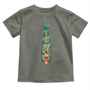 Funny Christmas Toddler T Shirt Tie With Reindeer For Family Matching Ugly Gift TS10 Military Green Print Your Wear