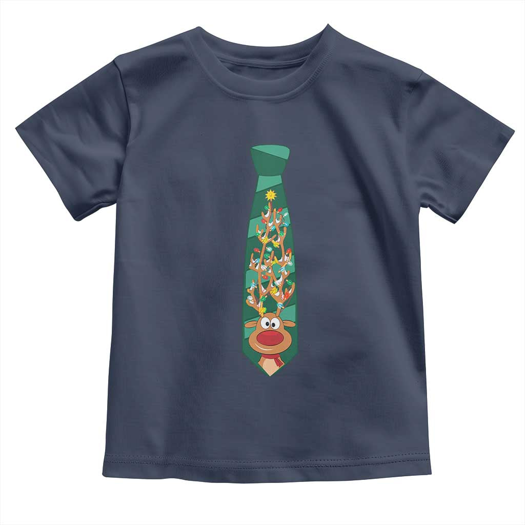 Funny Christmas Toddler T Shirt Tie With Reindeer For Family Matching Ugly Gift TS10 Navy Print Your Wear
