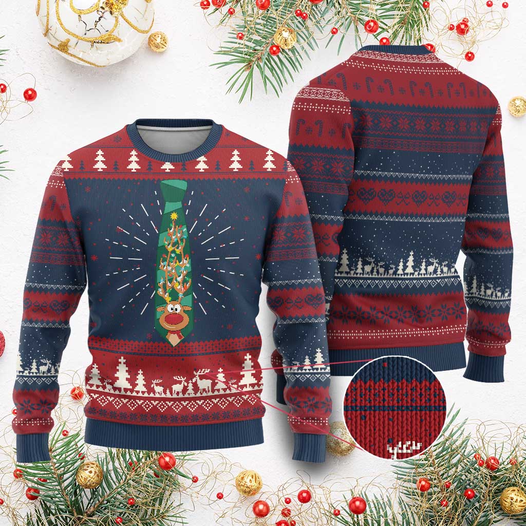 Funny Ugly Christmas Sweater Tie With Reindeer For Family Matching Ugly Gift TS10 Burgundy Print Your Wear