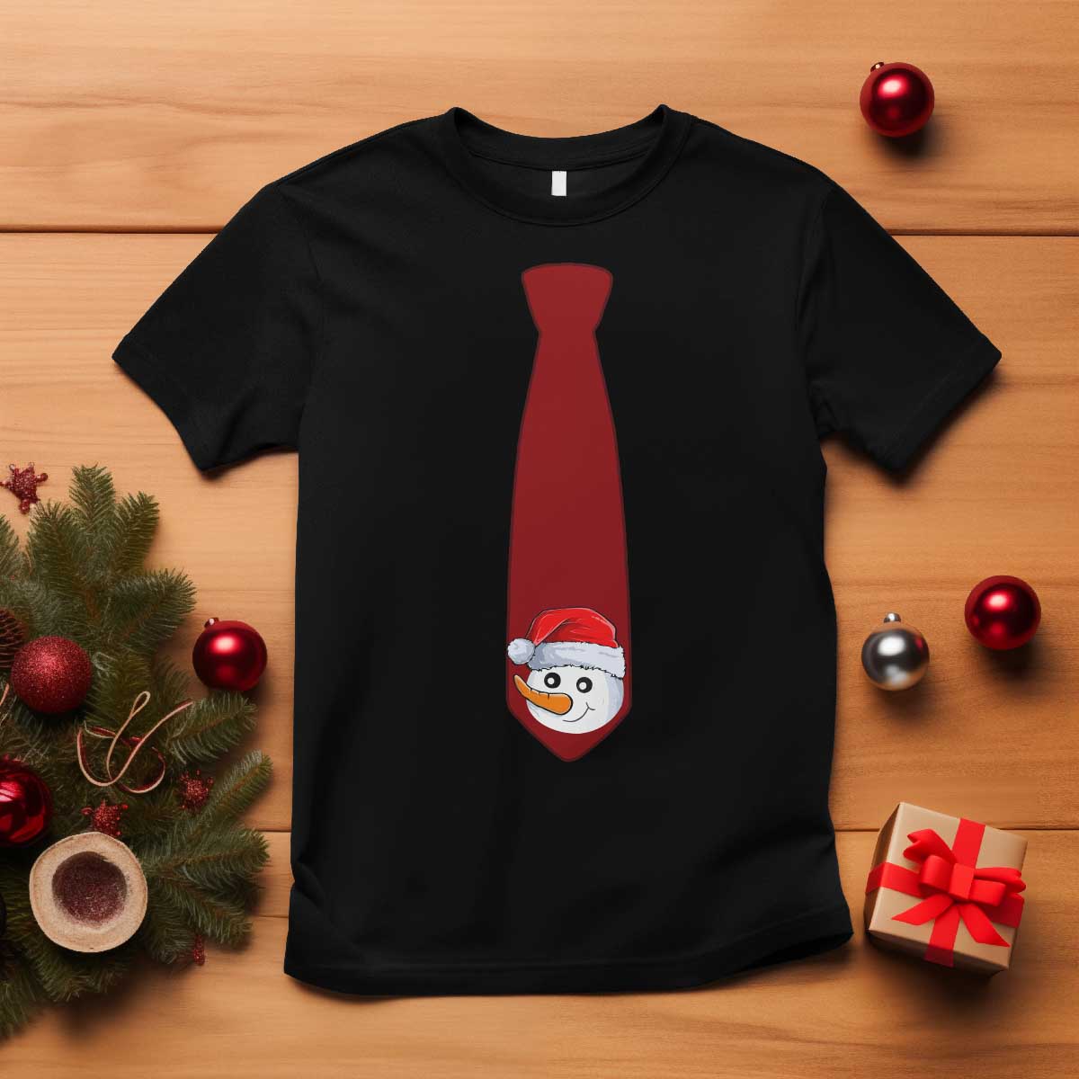 Funny Christmas T Shirt Tie With Snowman For Family Matching Ugly Gift TS10 Black Print Your Wear
