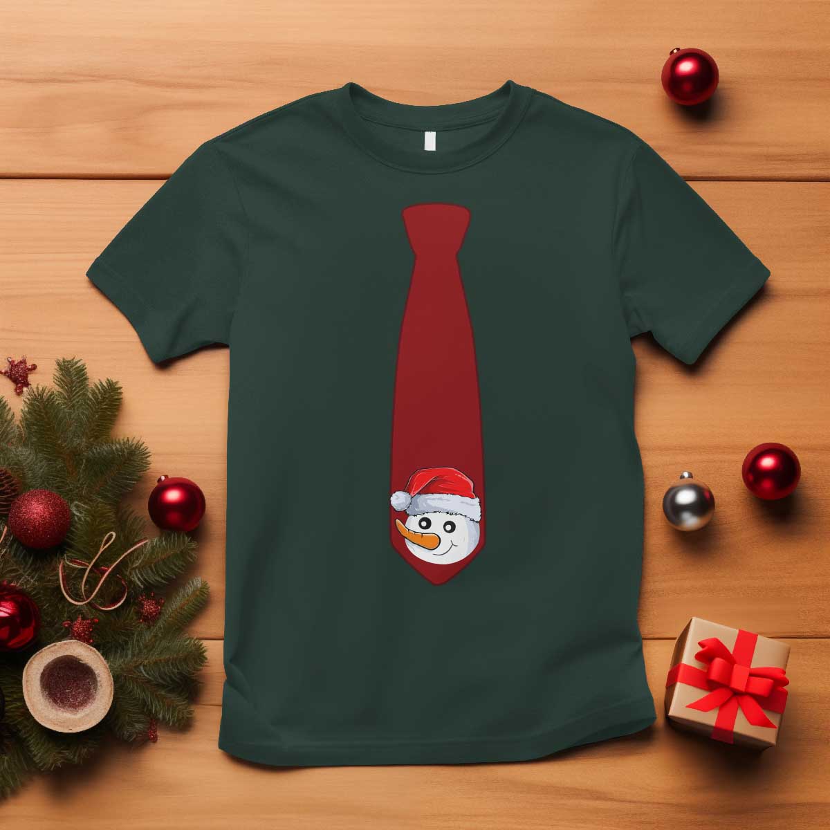 Funny Christmas T Shirt Tie With Snowman For Family Matching Ugly Gift TS10 Dark Forest Green Print Your Wear