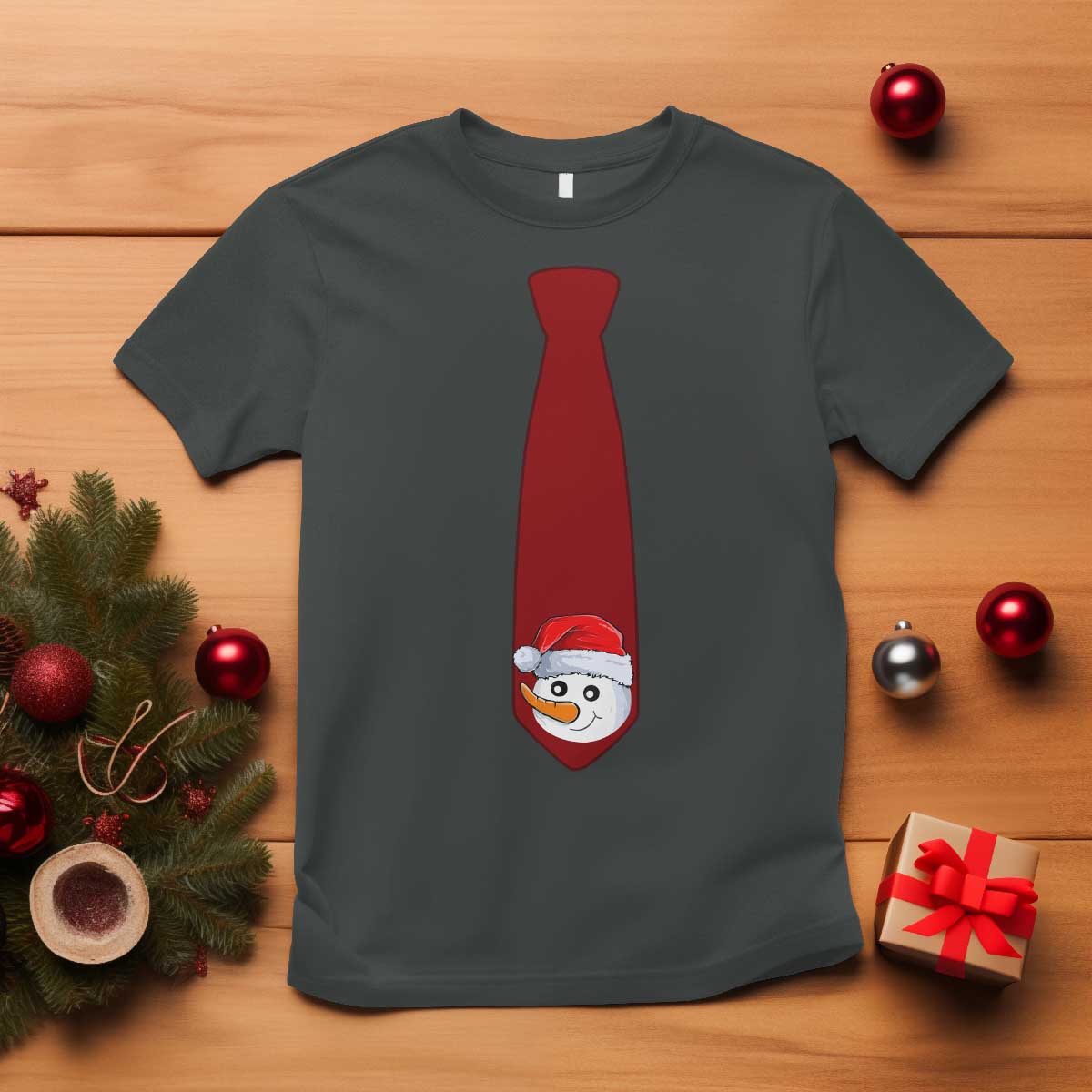 Funny Christmas T Shirt Tie With Snowman For Family Matching Ugly Gift TS10 Dark Heather Print Your Wear