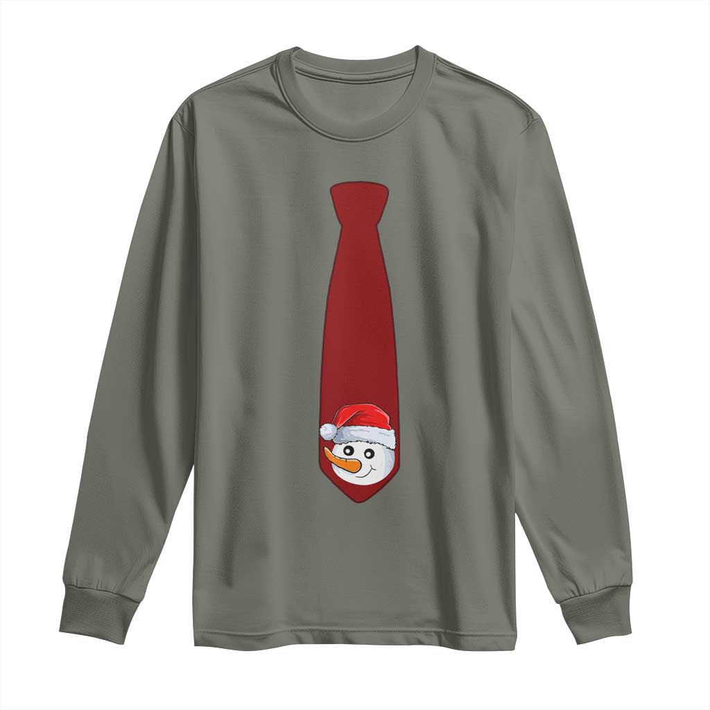 Funny Christmas Long Sleeve Shirt Tie With Snowman For Family Matching Ugly Gift TS10 Military Green Print Your Wear