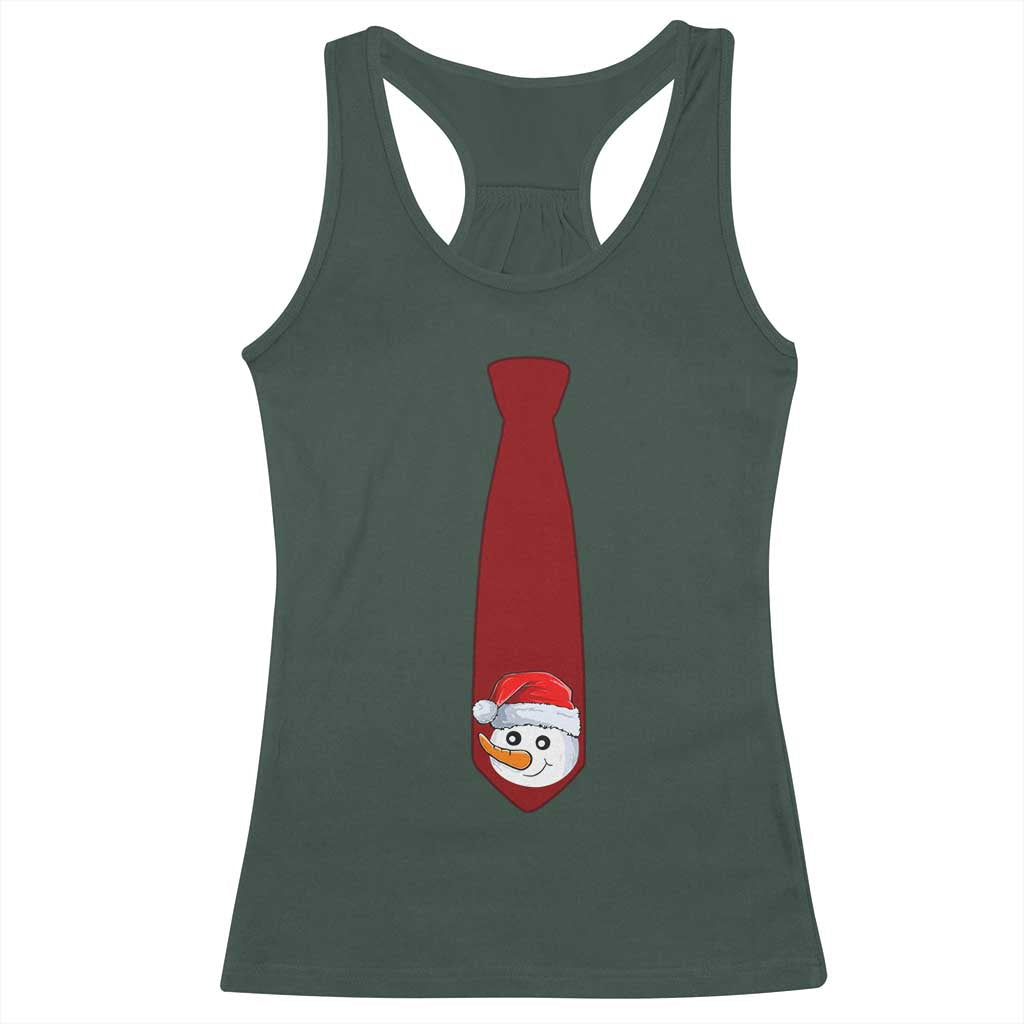 Funny Christmas Racerback Tank Top Tie With Snowman For Family Matching Ugly Gift TS10 Dark Forest Green Print Your Wear