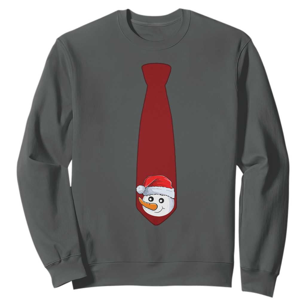 Funny Christmas Sweatshirt Tie With Snowman For Family Matching Ugly Gift TS10 Dark Heather Print Your Wear