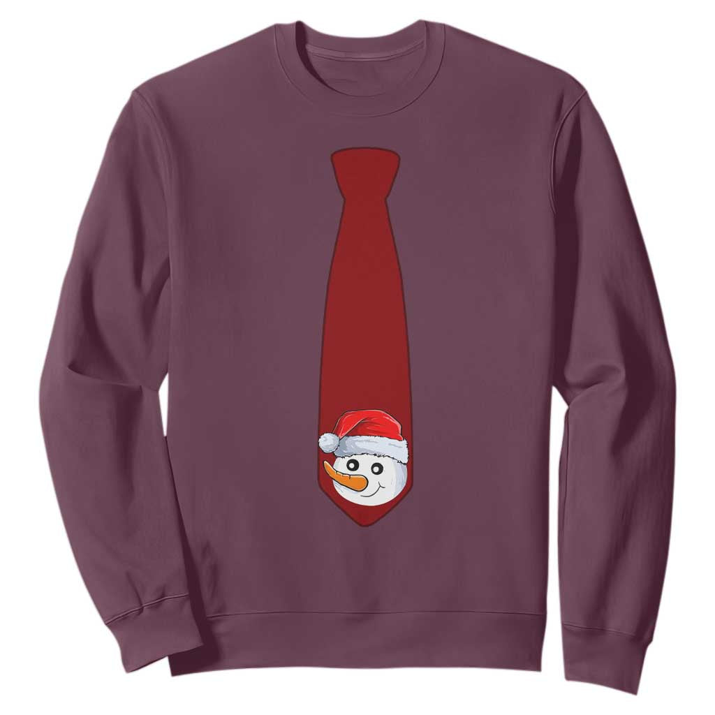 Funny Christmas Sweatshirt Tie With Snowman For Family Matching Ugly Gift TS10 Maroon Print Your Wear