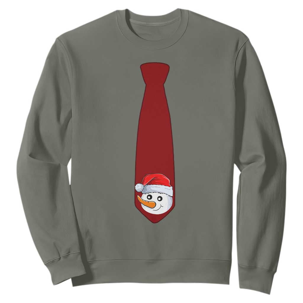 Funny Christmas Sweatshirt Tie With Snowman For Family Matching Ugly Gift TS10 Military Green Print Your Wear
