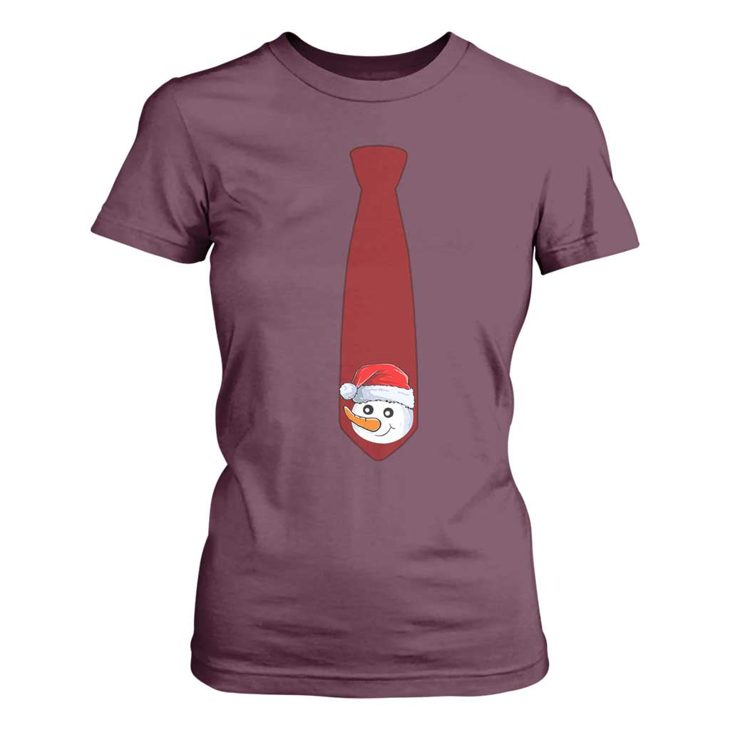 Funny Christmas T Shirt For Women Tie With Snowman For Family Matching Ugly Gift TS10 Maroon Print Your Wear
