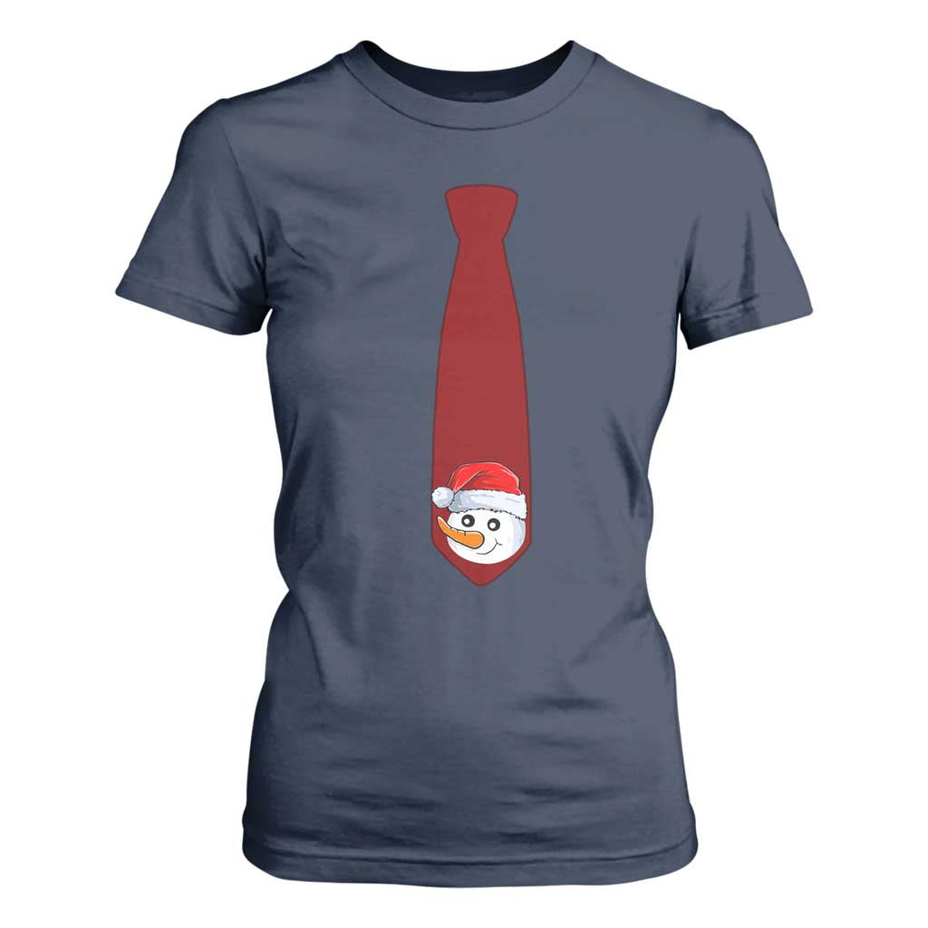 Funny Christmas T Shirt For Women Tie With Snowman For Family Matching Ugly Gift TS10 Navy Print Your Wear