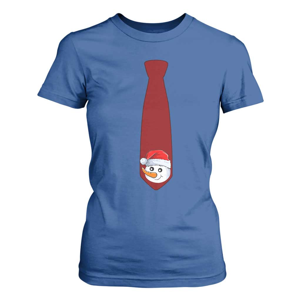 Funny Christmas T Shirt For Women Tie With Snowman For Family Matching Ugly Gift TS10 Royal Blue Print Your Wear