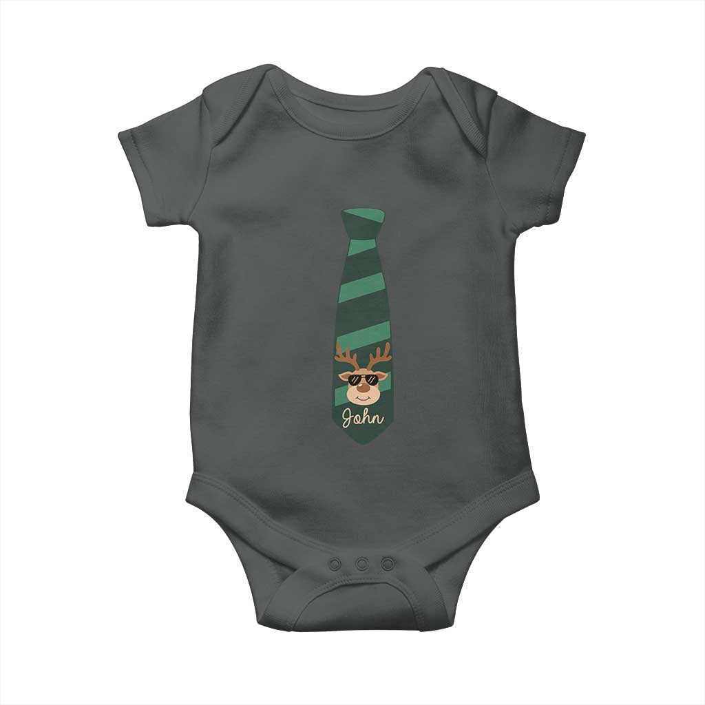 Personalized Funny Christmas Baby Onesie Tie With Reindeer For Family Matching Custom Name Ugly Gift TS10 Dark Heather Print Your Wear