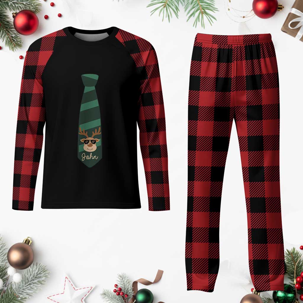 Personalized Funny Plaid Pajama Set Tie With Reindeer For Family Matching Custom Name Ugly Gift TS10 Buffalo Plaid Print Your Wear