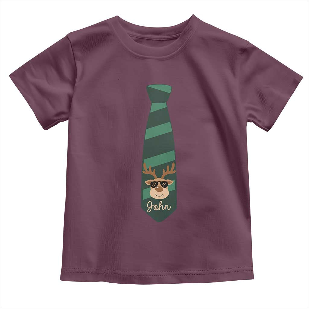 Personalized Funny Christmas Toddler T Shirt Tie With Reindeer For Family Matching Custom Name Ugly Gift TS10 Maroon Print Your Wear