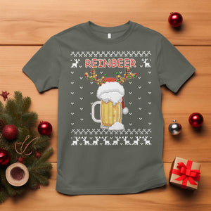 Christmas Couple Matching T Shirt Funny Winedeer Reinbeer Matching Ugly Sweaters Beer TS10 Military Green Print Your Wear