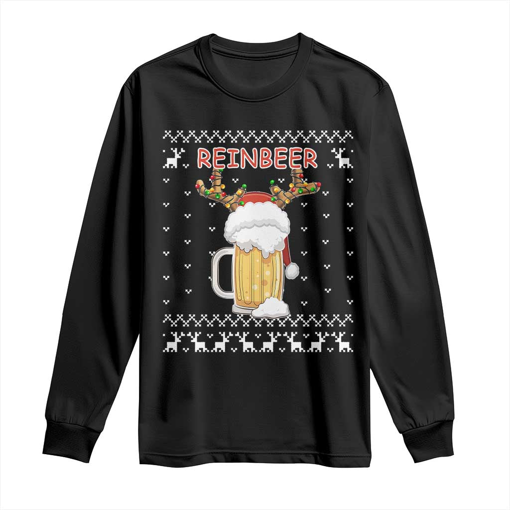Christmas Couple Matching Long Sleeve Shirt Funny Winedeer Reinbeer Matching Ugly Sweaters Beer TS10 Black Print Your Wear
