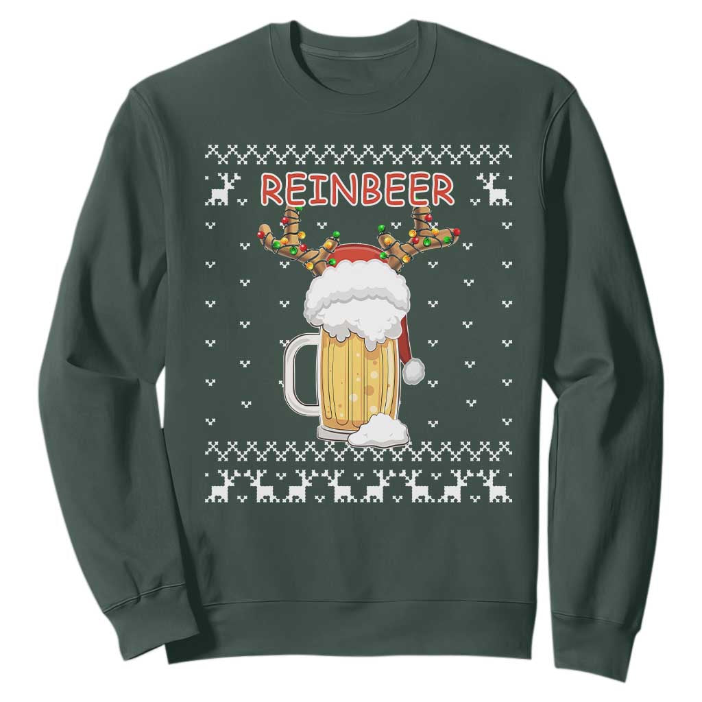 Christmas Couple Matching Sweatshirt Funny Winedeer Reinbeer Matching Ugly Sweaters Beer TS10 Dark Forest Green Print Your Wear