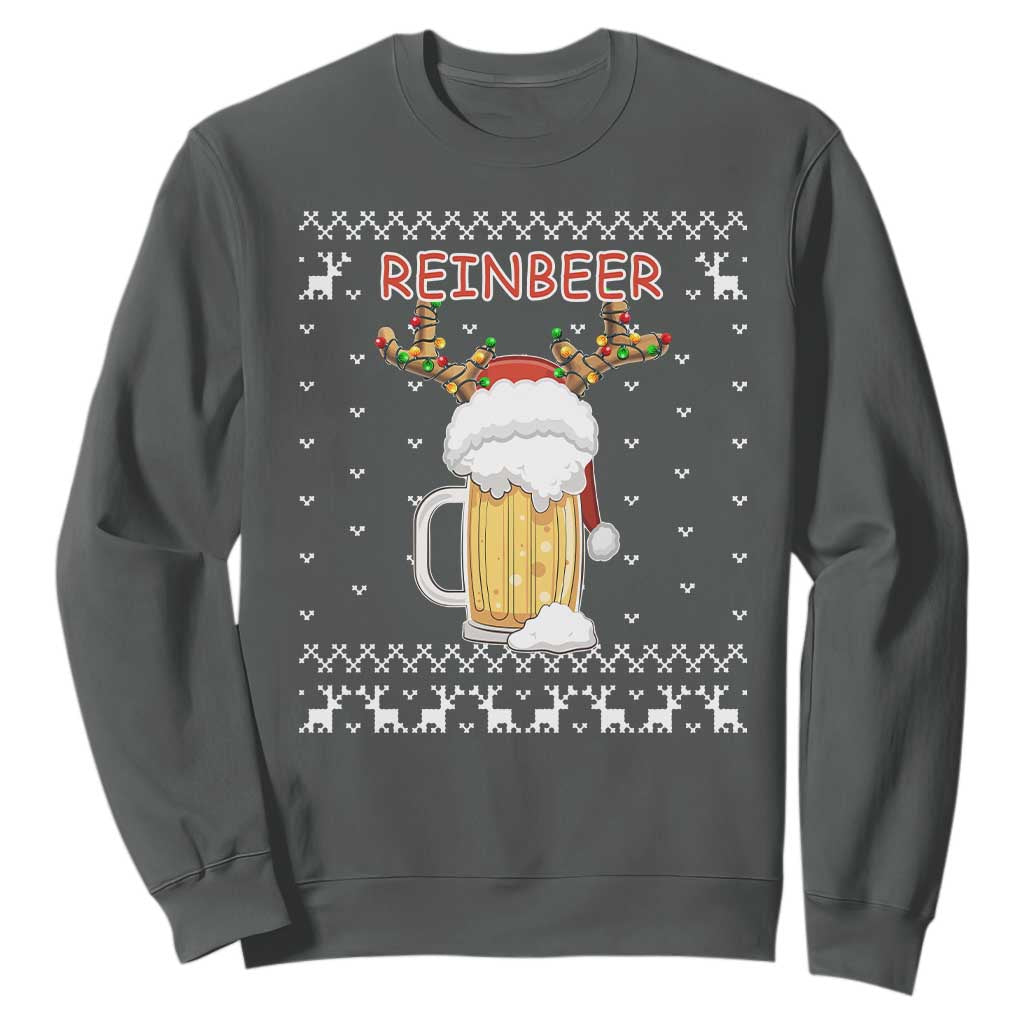 Christmas Couple Matching Sweatshirt Funny Winedeer Reinbeer Matching Ugly Sweaters Beer TS10 Dark Heather Print Your Wear