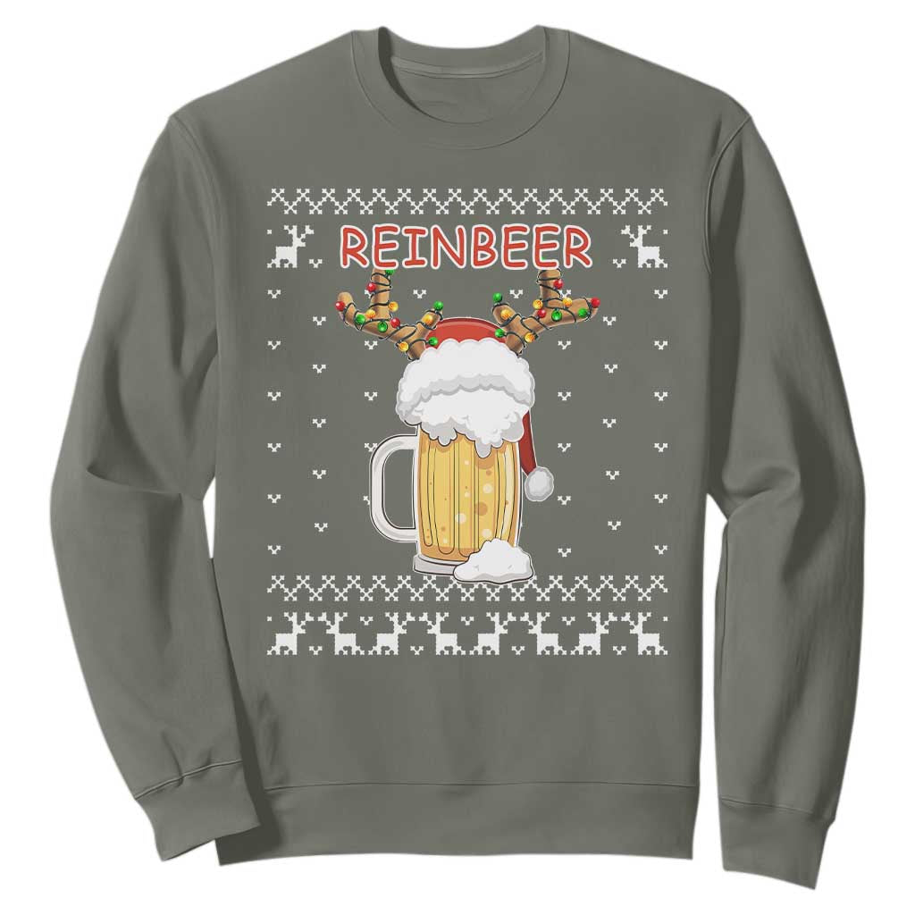 Christmas Couple Matching Sweatshirt Funny Winedeer Reinbeer Matching Ugly Sweaters Beer TS10 Military Green Print Your Wear