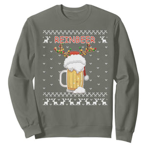 Christmas Couple Matching Sweatshirt Funny Winedeer Reinbeer Matching Ugly Sweaters Beer TS10 Military Green Print Your Wear