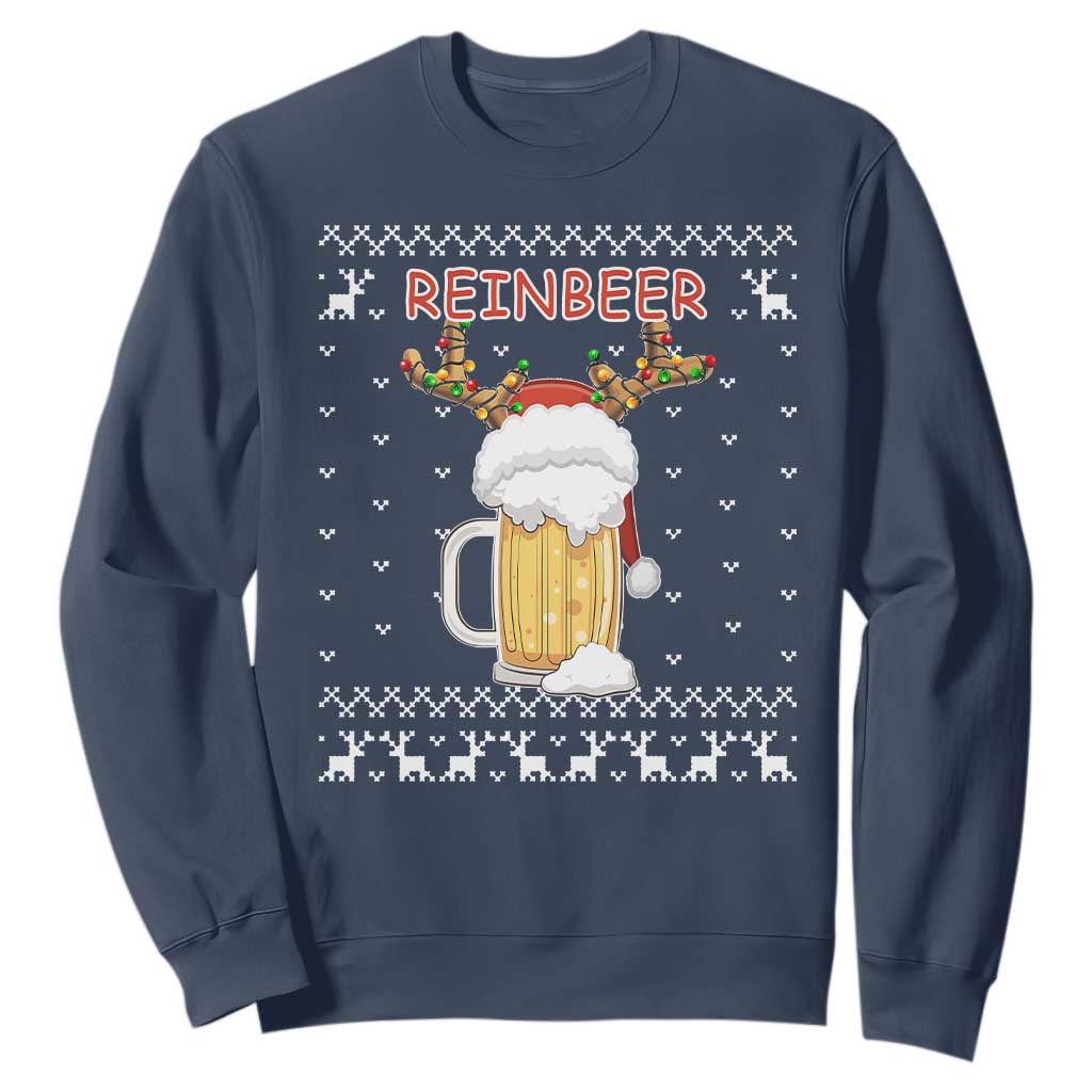 Christmas Couple Matching Sweatshirt Funny Winedeer Reinbeer Matching Ugly Sweaters Beer TS10 Navy Print Your Wear