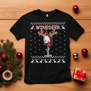 Christmas Couple Matching T Shirt Funny Winedeer Reinbeer Matching Ugly Sweaters Wine TS10 Black Print Your Wear
