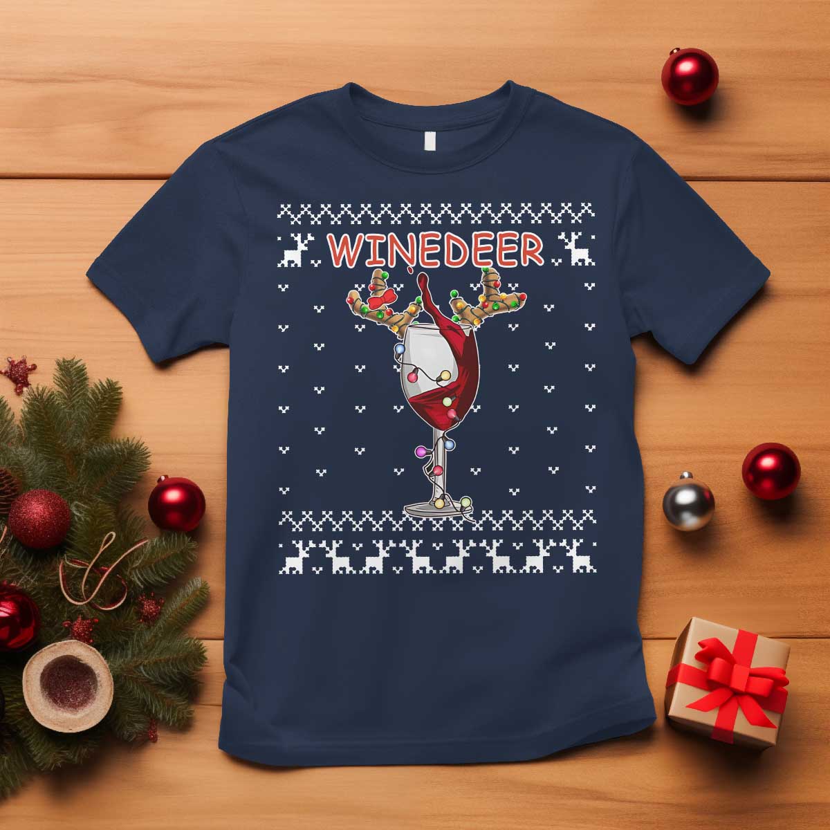 Christmas Couple Matching T Shirt Funny Winedeer Reinbeer Matching Ugly Sweaters Wine TS10 Navy Print Your Wear