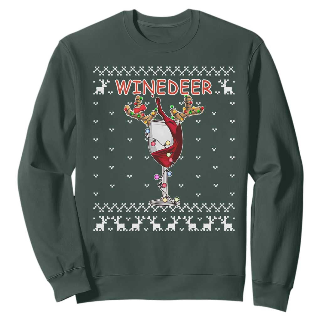 Christmas Couple Matching Sweatshirt Funny Winedeer Reinbeer Matching Ugly Sweaters Wine TS10 Dark Forest Green Print Your Wear