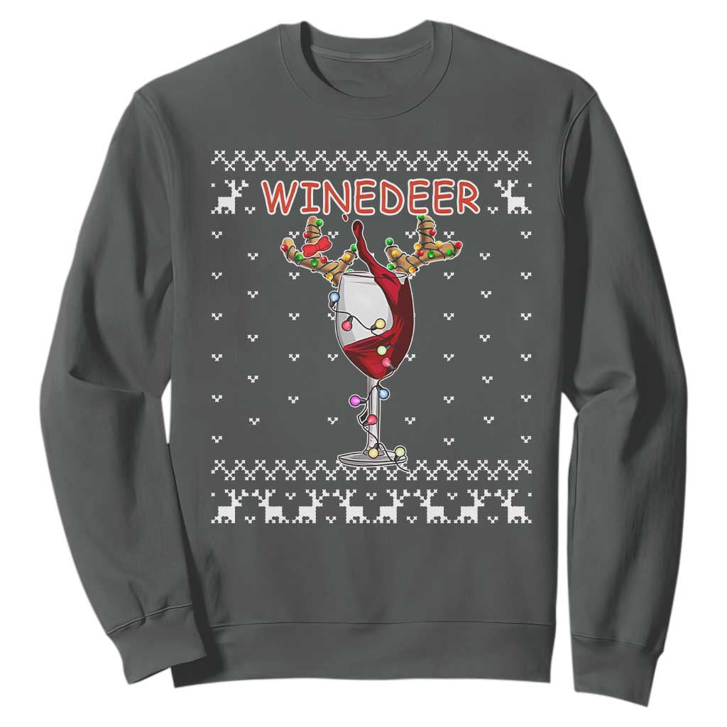 Christmas Couple Matching Sweatshirt Funny Winedeer Reinbeer Matching Ugly Sweaters Wine TS10 Dark Heather Print Your Wear