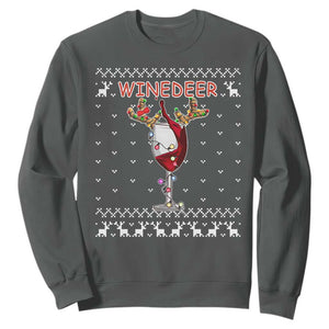 Christmas Couple Matching Sweatshirt Funny Winedeer Reinbeer Matching Ugly Sweaters Wine TS10 Dark Heather Print Your Wear
