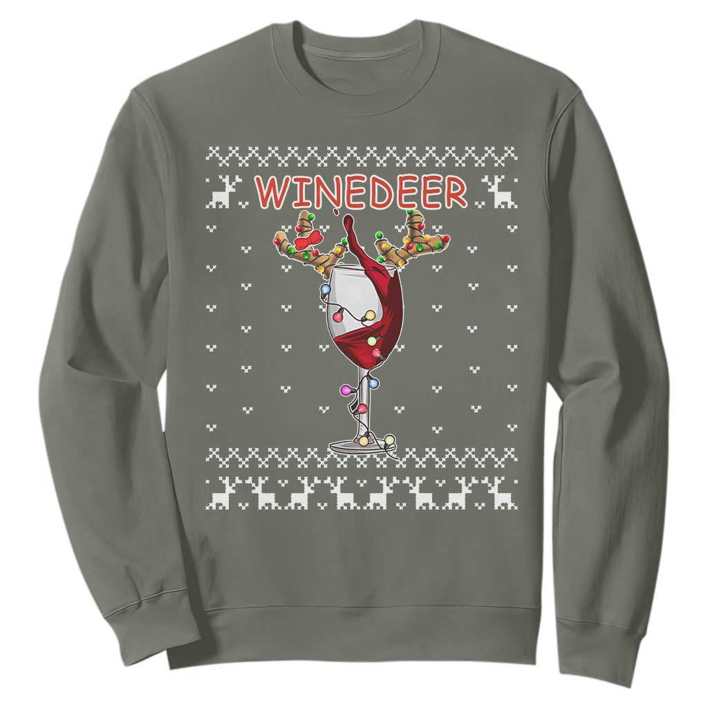 Christmas Couple Matching Sweatshirt Funny Winedeer Reinbeer Matching Ugly Sweaters Wine TS10 Military Green Print Your Wear