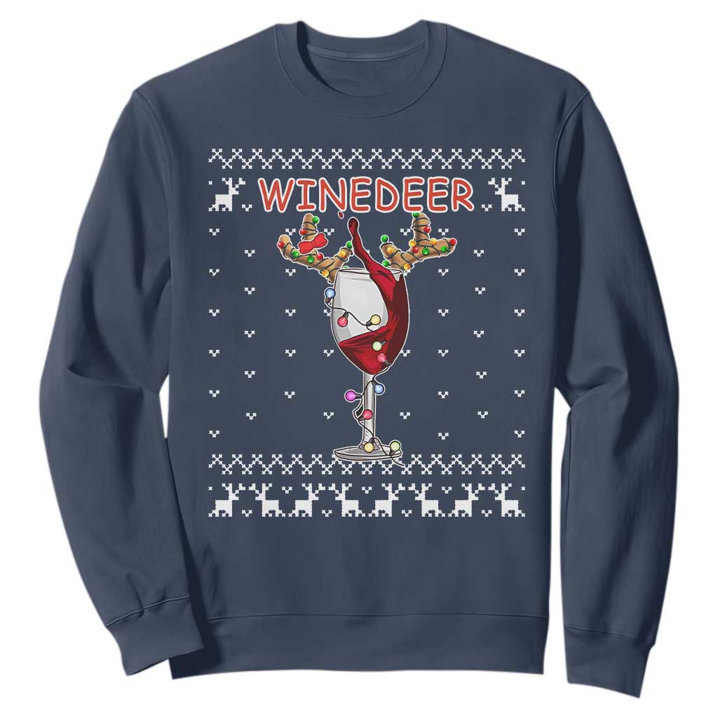 Christmas Couple Matching Sweatshirt Funny Winedeer Reinbeer Matching Ugly Sweaters Wine TS10 Navy Print Your Wear