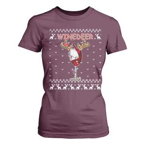 Christmas Couple Matching T Shirt For Women Funny Winedeer Reinbeer Matching Ugly Sweaters Wine TS10 Maroon Print Your Wear