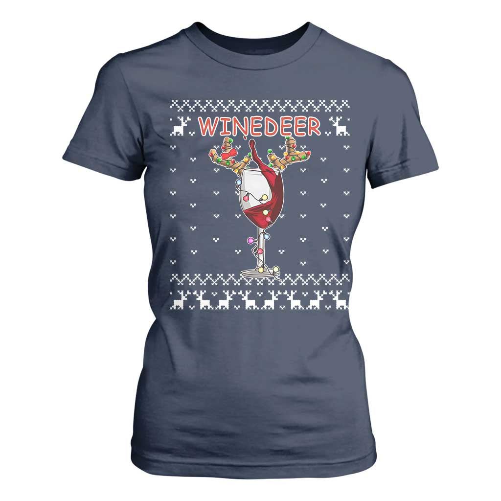 Christmas Couple Matching T Shirt For Women Funny Winedeer Reinbeer Matching Ugly Sweaters Wine TS10 Navy Print Your Wear