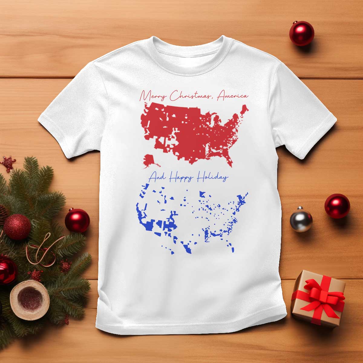 Funny Christmas Trump T Shirt 2024 Electoral Map Merry Christmas America Happy Holiday TS10 White Print Your Wear