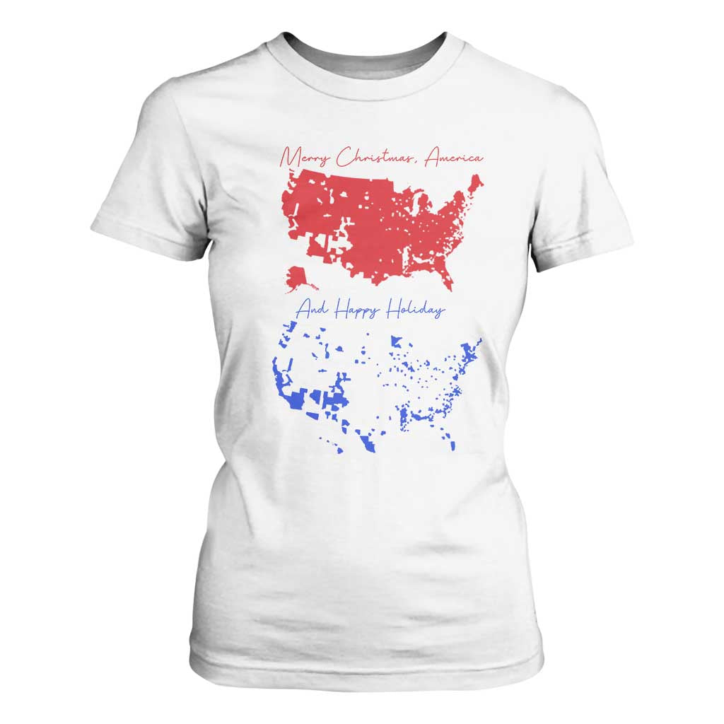 Funny Christmas Trump T Shirt For Women 2024 Electoral Map Merry Christmas America Happy Holiday TS10 White Print Your Wear