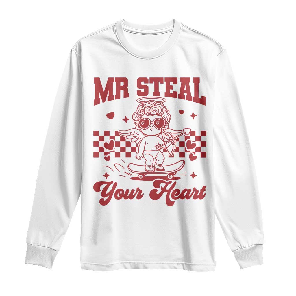 Mr Steal Your Heart Long Sleeve Shirt Cute Cupid Youth Boys Baby Boy Valentine Toddler TS10 White Print Your Wear