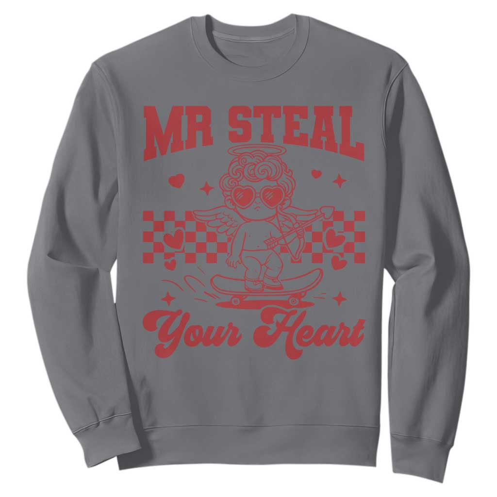 Mr Steal Your Heart Sweatshirt Cute Cupid Youth Boys Baby Boy Valentine Toddler TS10 Charcoal Print Your Wear