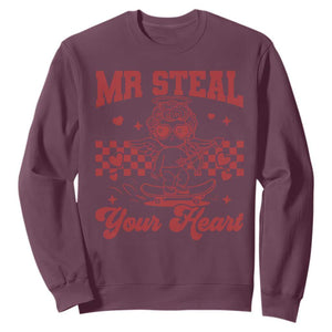Mr Steal Your Heart Sweatshirt Cute Cupid Youth Boys Baby Boy Valentine Toddler TS10 Maroon Print Your Wear