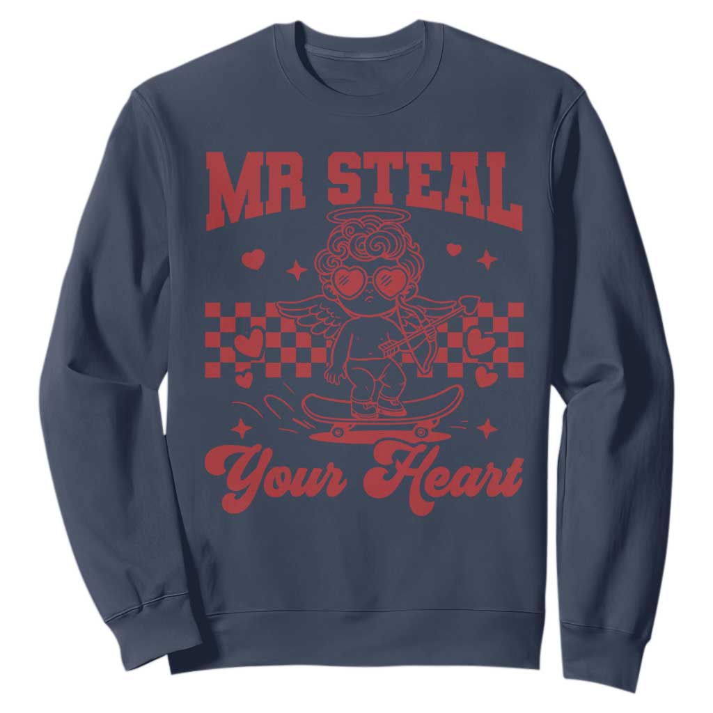 Mr Steal Your Heart Sweatshirt Cute Cupid Youth Boys Baby Boy Valentine Toddler TS10 Navy Print Your Wear