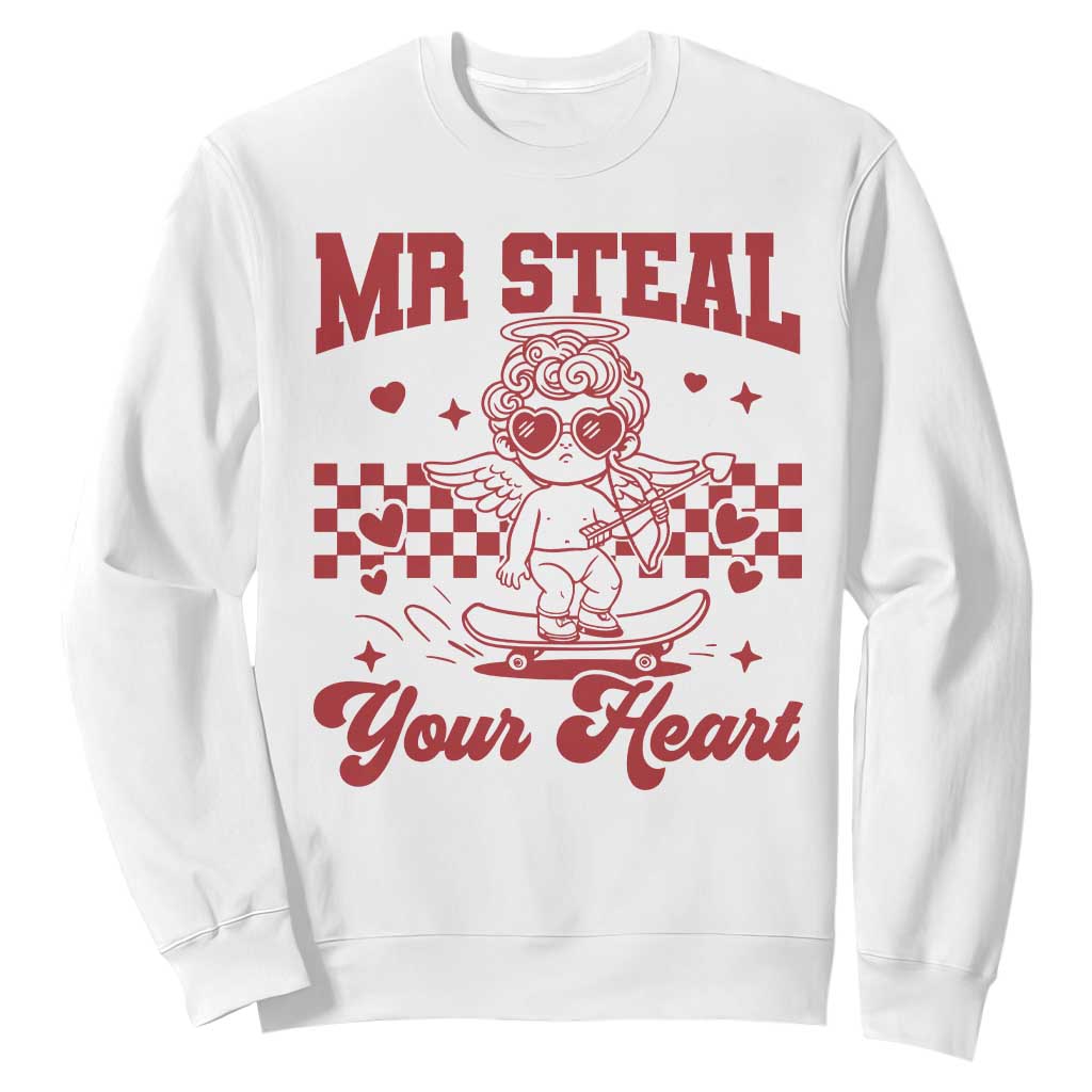 Mr Steal Your Heart Sweatshirt Cute Cupid Youth Boys Baby Boy Valentine Toddler TS10 White Print Your Wear