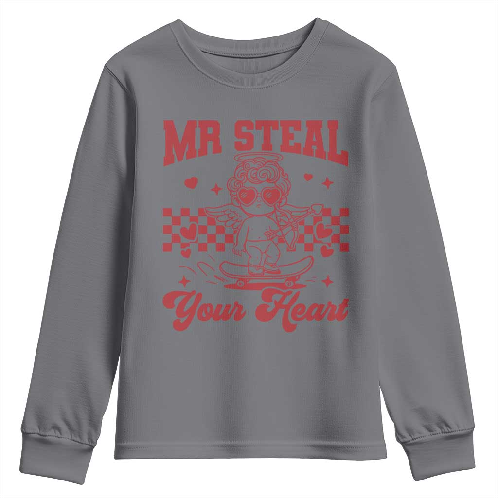 Mr Steal Your Heart Youth Sweatshirt Cute Cupid Youth Boys Baby Boy Valentine Toddler TS10 Charcoal Print Your Wear