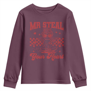 Mr Steal Your Heart Youth Sweatshirt Cute Cupid Youth Boys Baby Boy Valentine Toddler TS10 Maroon Print Your Wear