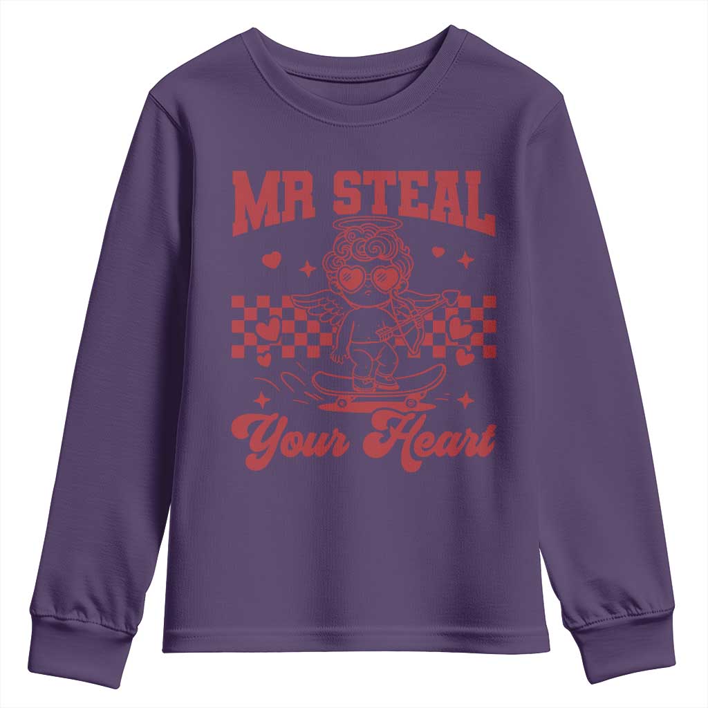 Mr Steal Your Heart Youth Sweatshirt Cute Cupid Youth Boys Baby Boy Valentine Toddler TS10 Purple Print Your Wear
