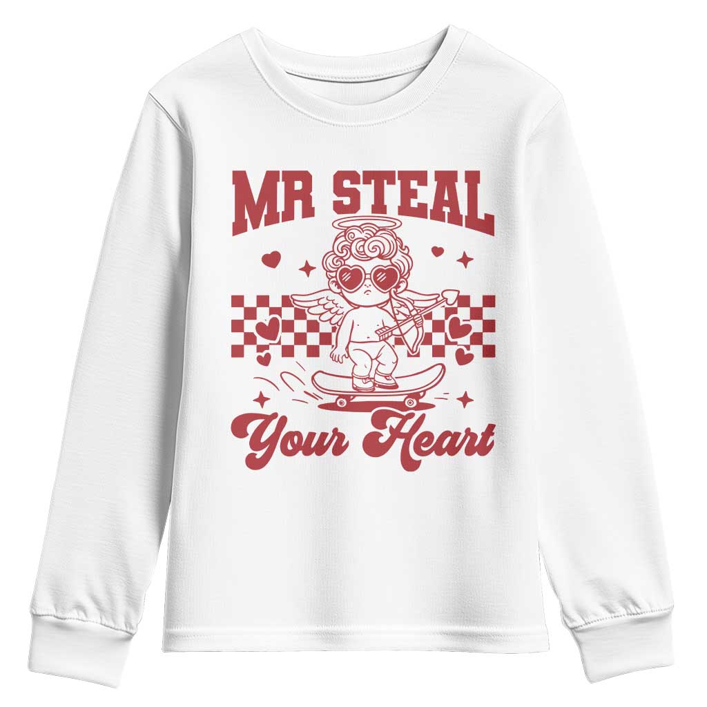 Mr Steal Your Heart Youth Sweatshirt Cute Cupid Youth Boys Baby Boy Valentine Toddler TS10 White Print Your Wear