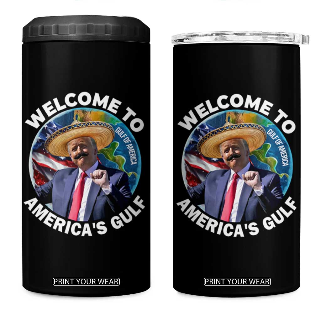 America's Gulf Mexico 4 in 1 Can Cooler Tumbler Trump Sombrero Dancing Funny Map TS10 One Size: 16 oz Black Print Your Wear