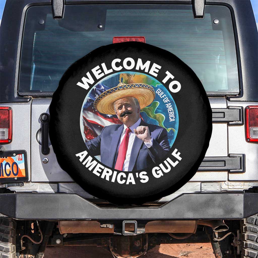 America's Gulf Spare Tire Cover Trump Sombrero Dancing Funny Map TS10 No hole Black Print Your Wear